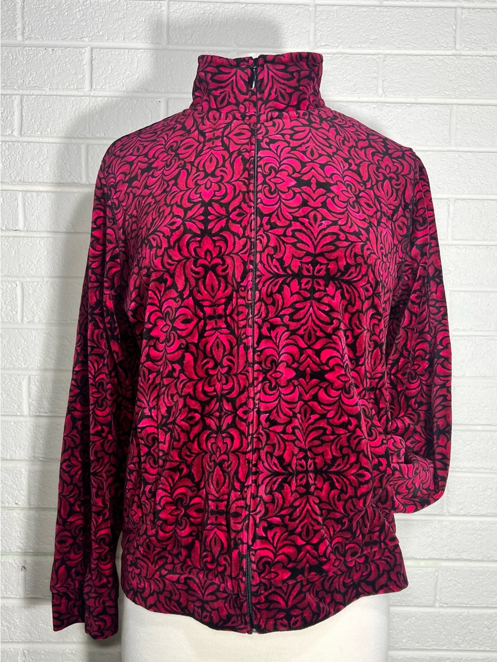Kim Rogers red and Black Patterned Teddy Zip Jacket